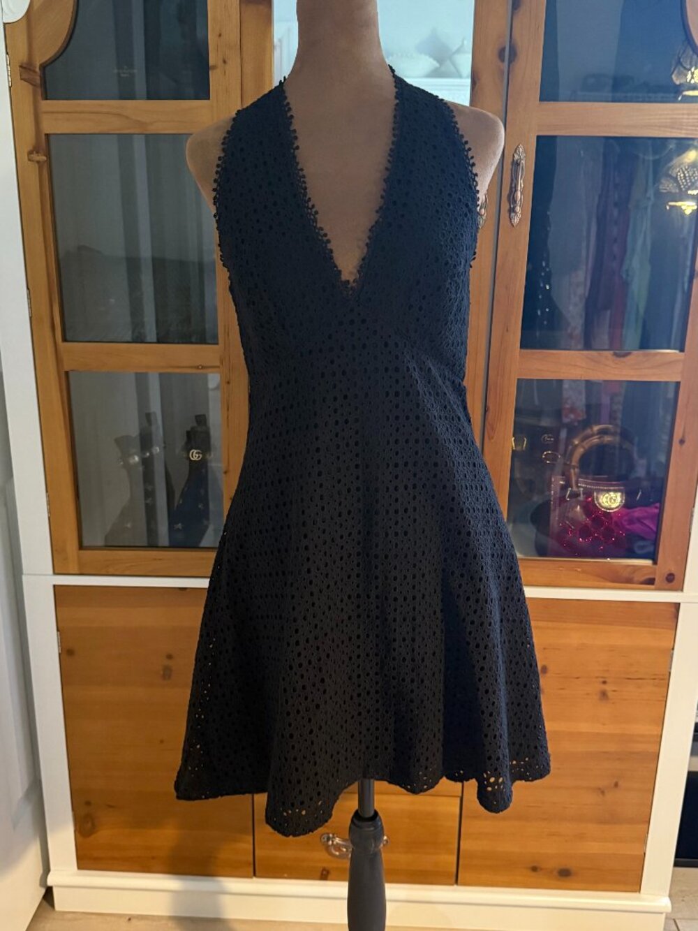 Badgley Mischka Black Lace Halter Dress Size 6